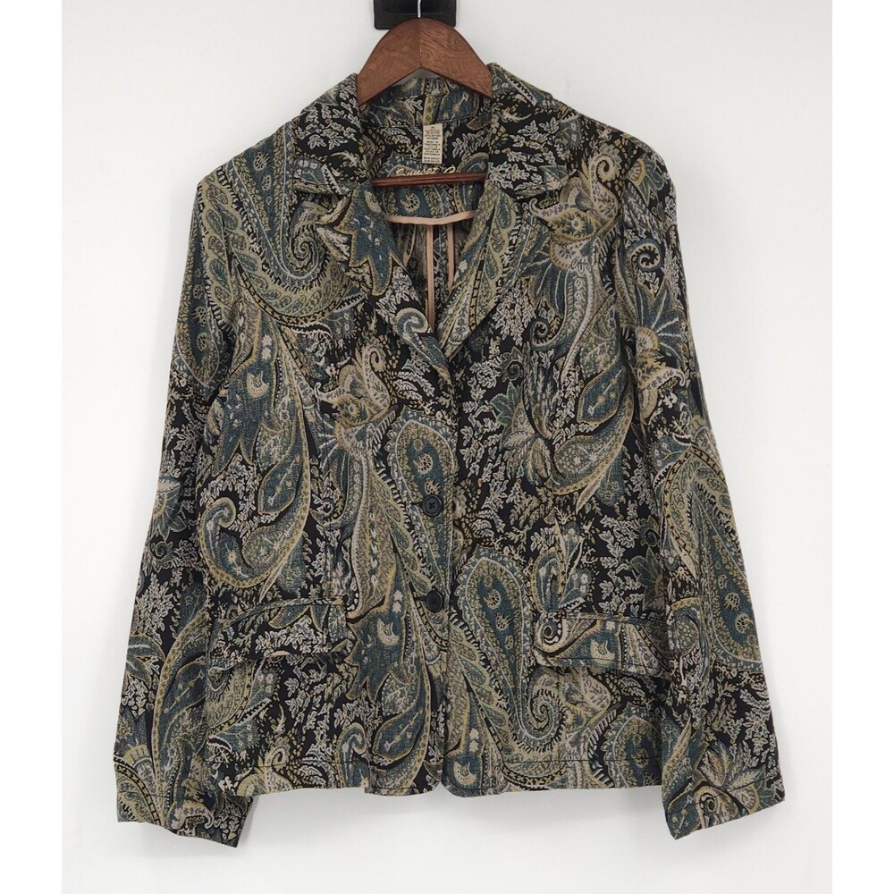 VTG Sunset Cove Paisley Tapestry Blazer Jacket Womens 16 Boho Dark Academia
